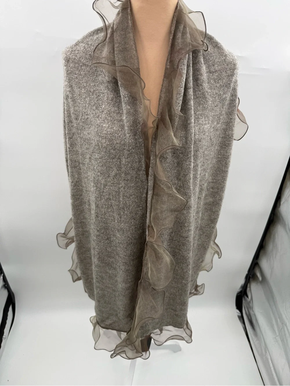 Saldarini 1882 Como Italy Mohair Blend Ruffle Organza Trim Scarf Shawl Wrap NWT